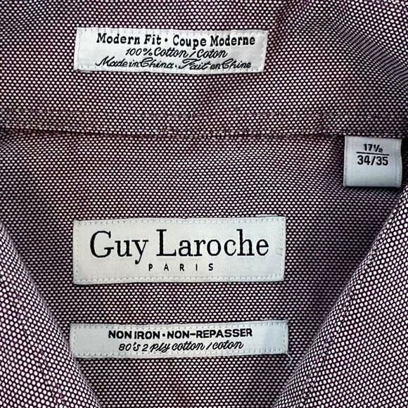 Guy Laroche Men's Long Sleeve Shirt Non Iron Light Purple 17 1/2 34/35 - Picture 4 of 10